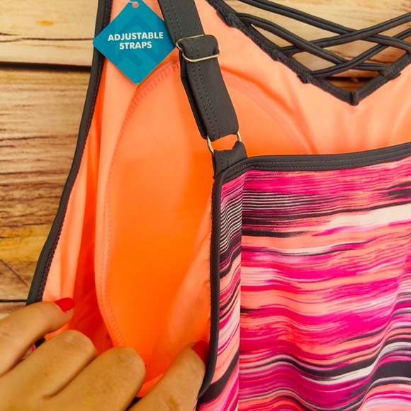 Free Country Women’s Plus Colorful Space Dye Tankini Swim Top 2X (20W-22W) NEW - Picture 5 of 14